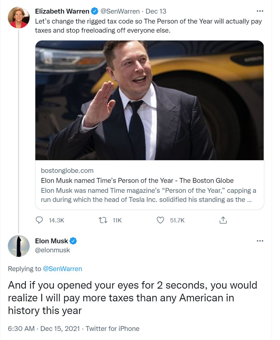 Ông Musk đáp trả dòng tweet 