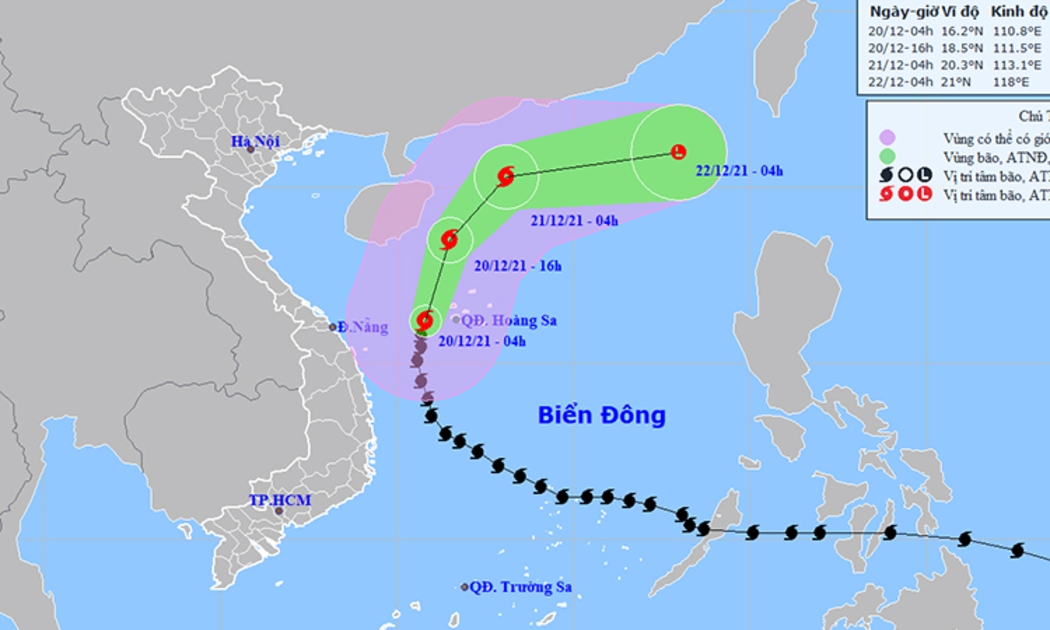 Đường đi phức tạp của bão số 9.