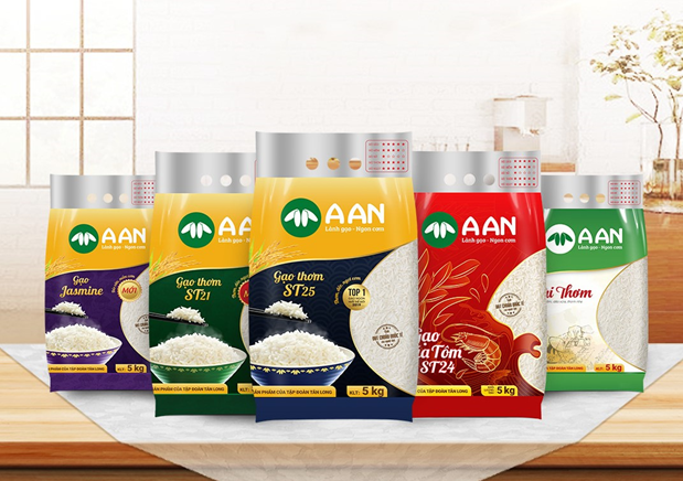 Một số sản phẩm gạo đ&oacute;ng t&uacute;i của gạo A An.