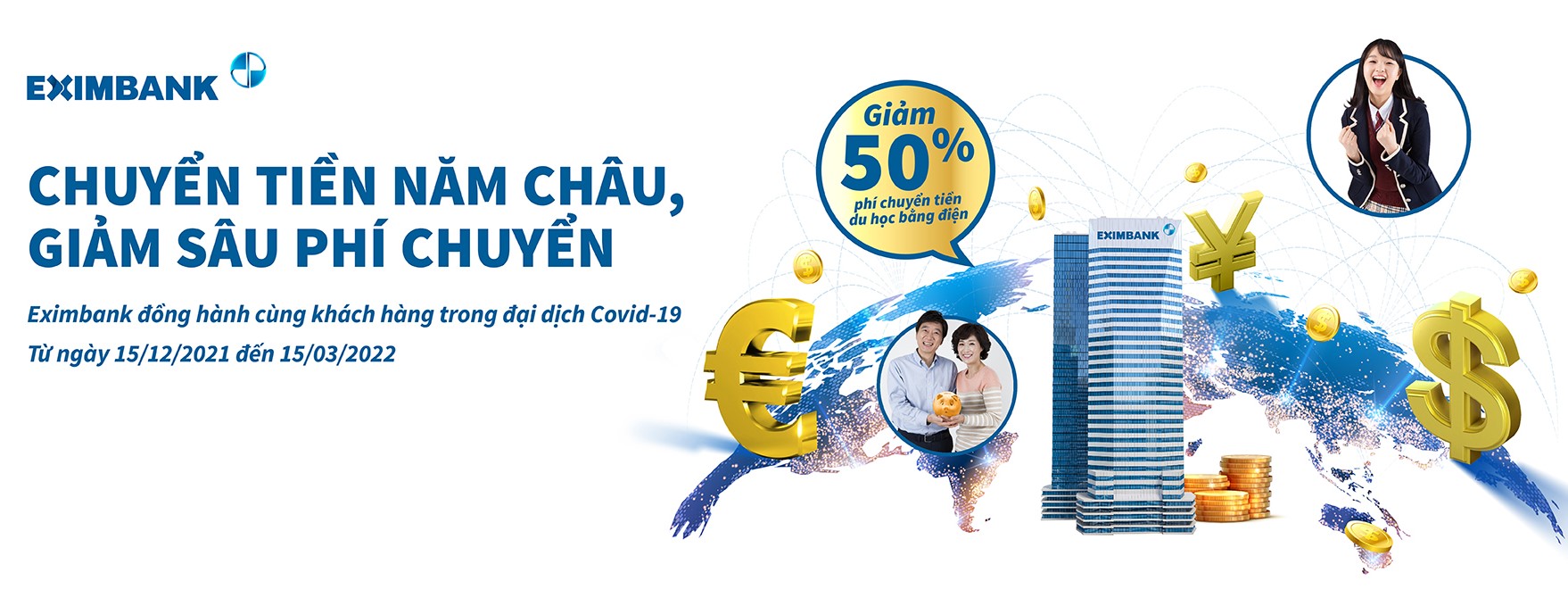 Khách hàng sẽ được giảm 50% phí dịch vụ, tối đa 75 USD khi chuyển tiền ra nước ngoài qua Eximbank.