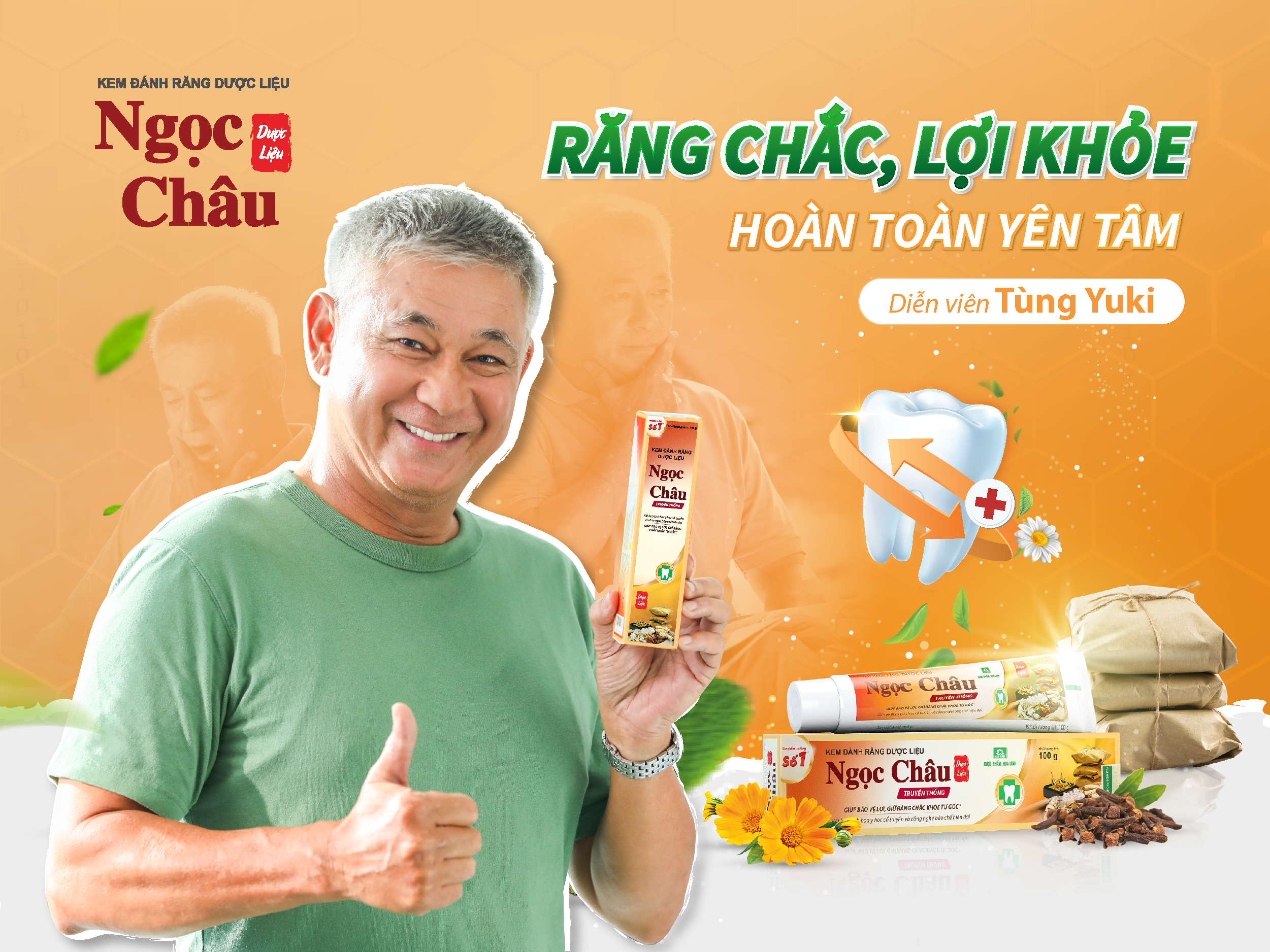 Diễn viên Tùng Yuki hoàn toàn yên tâm và hài lòng khi sử dụng kem đánh răng dược liệu Ngọc Châu.