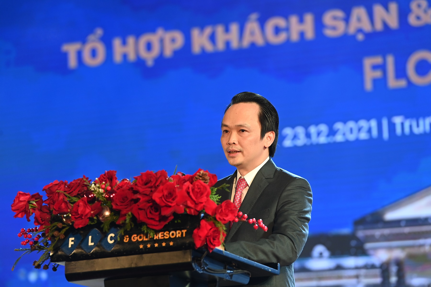 &Ocirc;ng Trịnh Văn Quyết, Chủ tịch HĐQT Tập đo&agrave;n FLC ph&aacute;t biểu tại sự kiện.