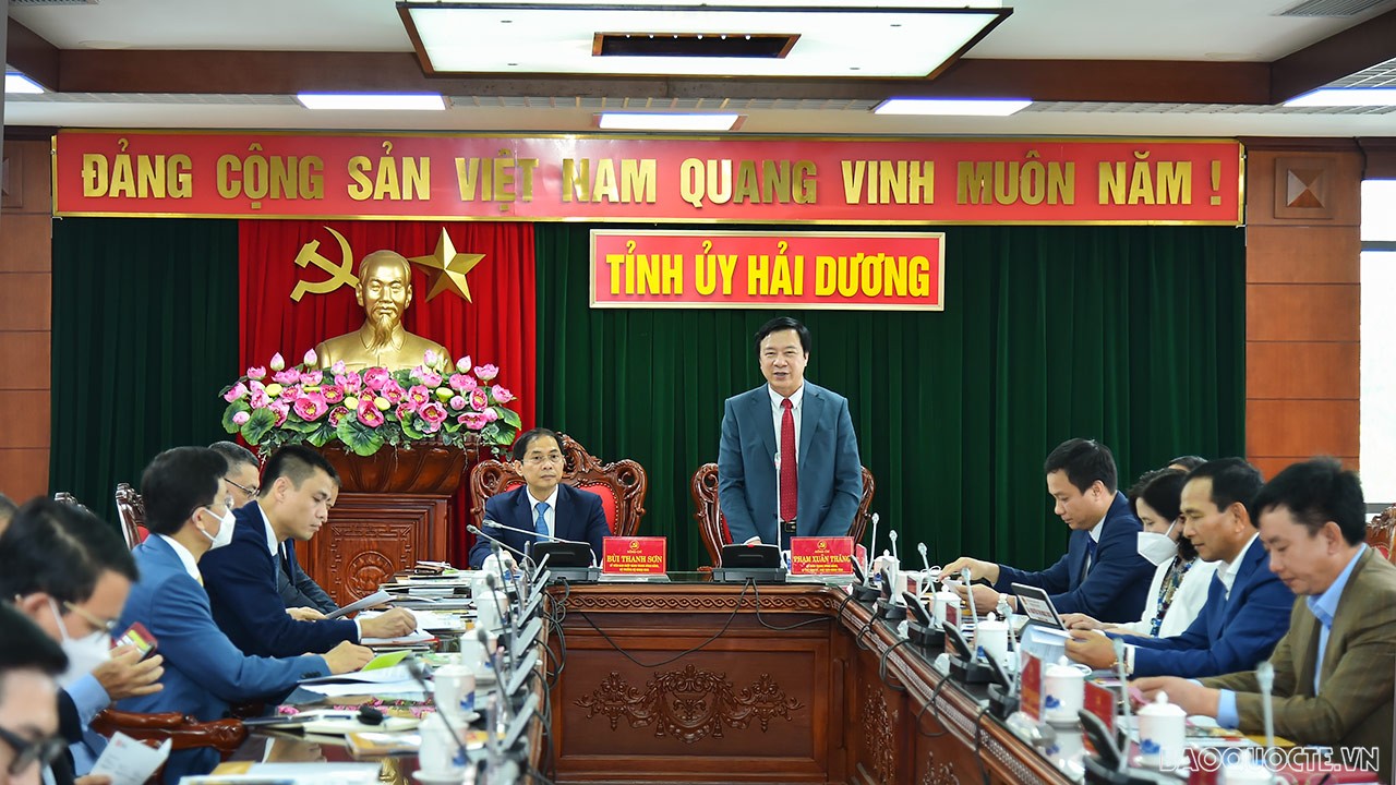 Bí thư Tỉnh ủy Hải Dương Phạm Xuân Thăng phát biểu tại buổi làm việc. Ảnh - Tuấn Anh. 