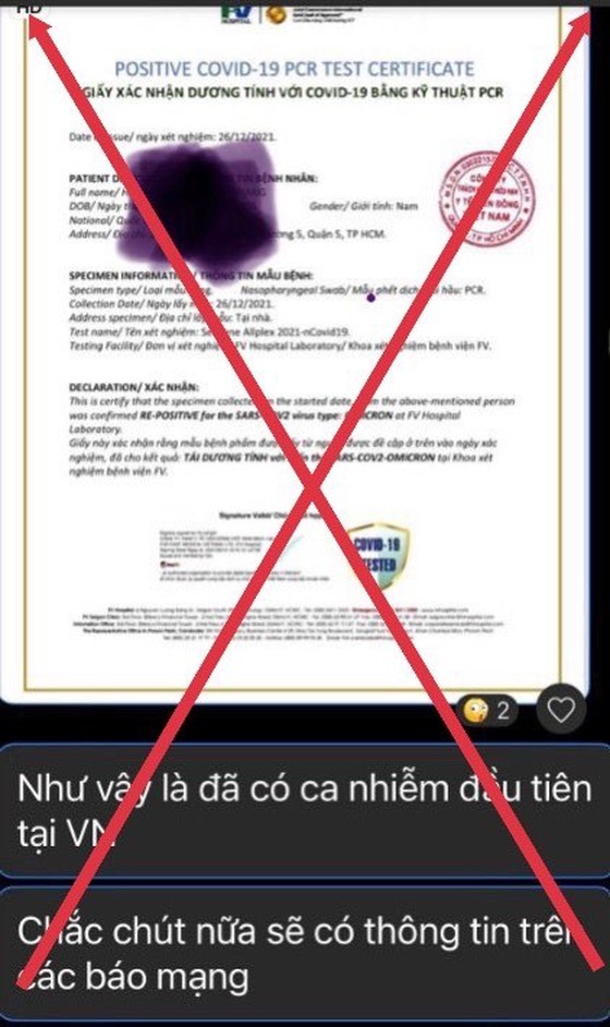 Tin đồn TP Hồ Chí Minh xuất hiện ca nhiễm Covid-19 biến chủng Omicron xuất hiện trên mạng xã hội