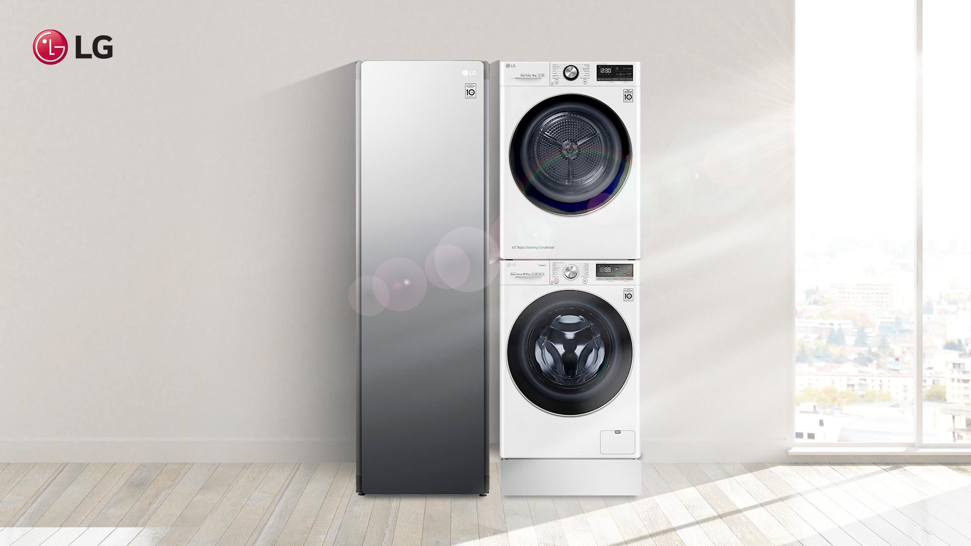 Bộ ba Giặt - Sấy - LG Styler chăm s&oacute;c quần &aacute;o to&agrave;n diện.