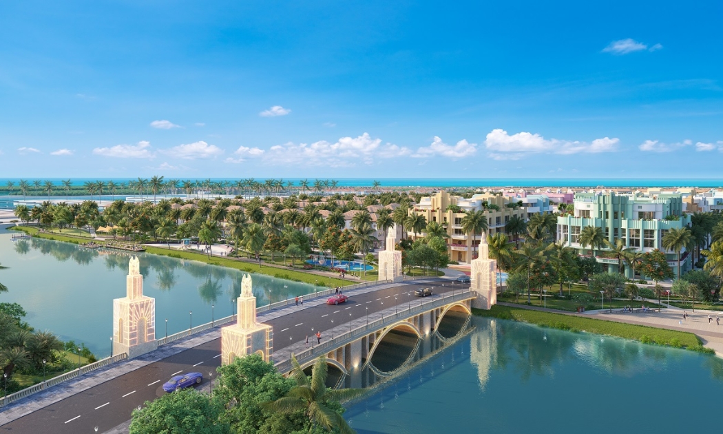 Phối cảnh Sun Riverside Village nằm tại vị trí kế sông kề biển hiếm hoi tại Sầm Sơn.