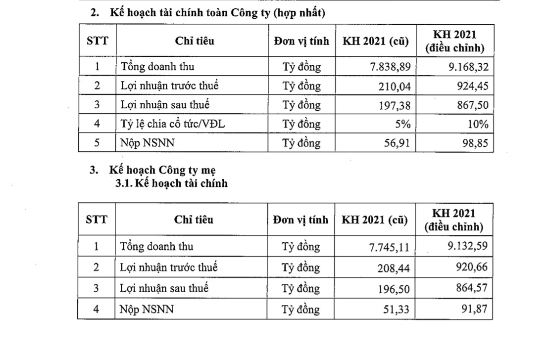Kế hoạch điều chỉnh năm 2021 của DCM.