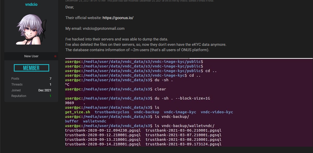Gần 2 triệu thông tin người dùng bị rao bán trên sàn tiền ảo ONUS 