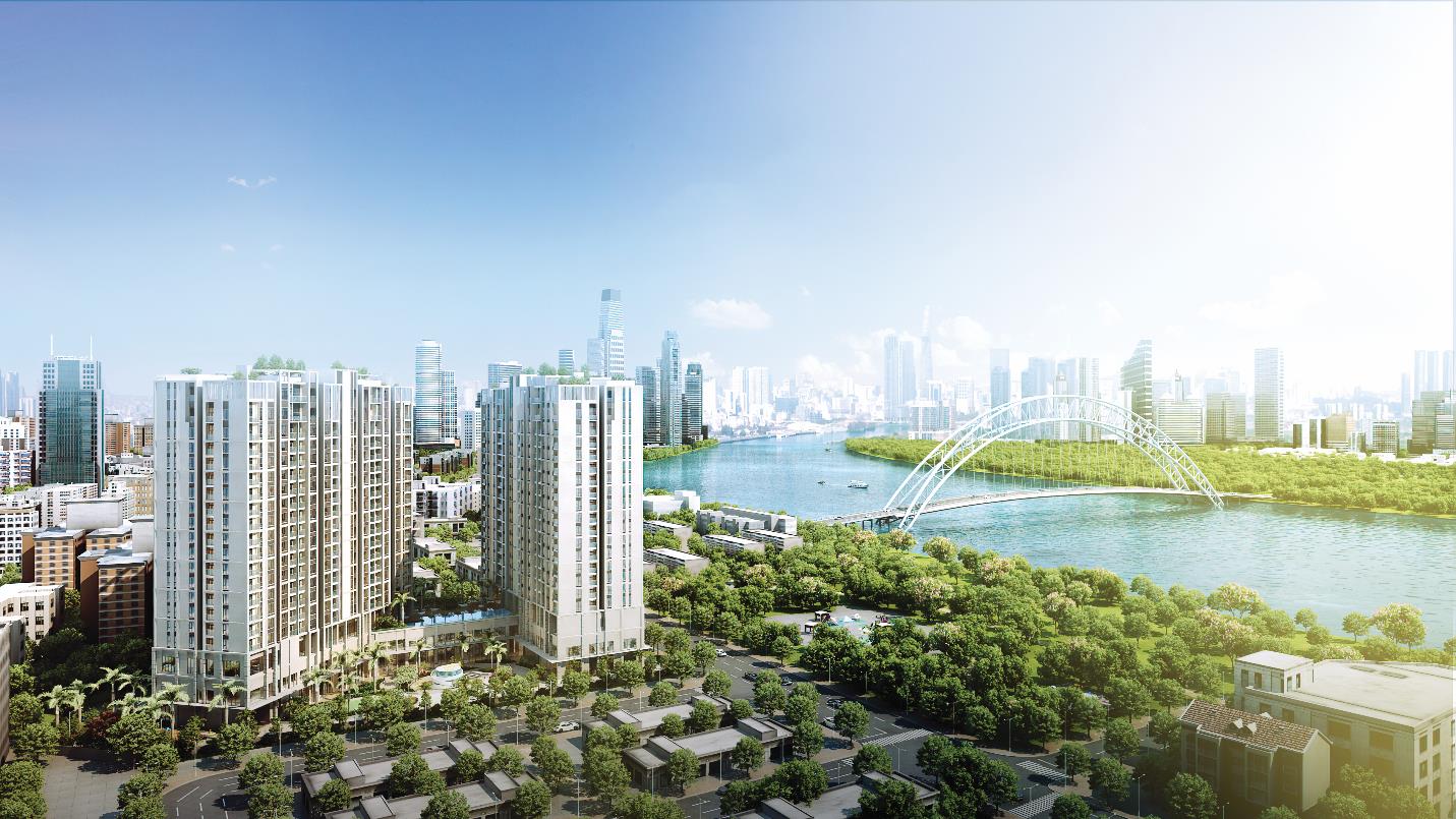 Phối cảnh dự án Asiana Riverside có hướng nhìn trực diện ra sông Sài Gòn và cách khu bán đảo Thủ Thiêm chỉ 1 cây cầu Thủ Thiêm 4.