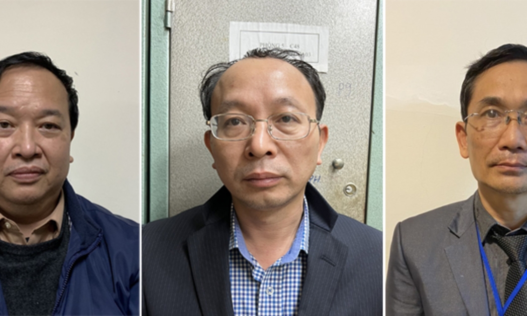 Các bị can lần lượt: Nguyễn Minh Tuấn; Nguyễn Nam Liên; Trịnh Thanh Hùng - Ảnh: Bộ Công an