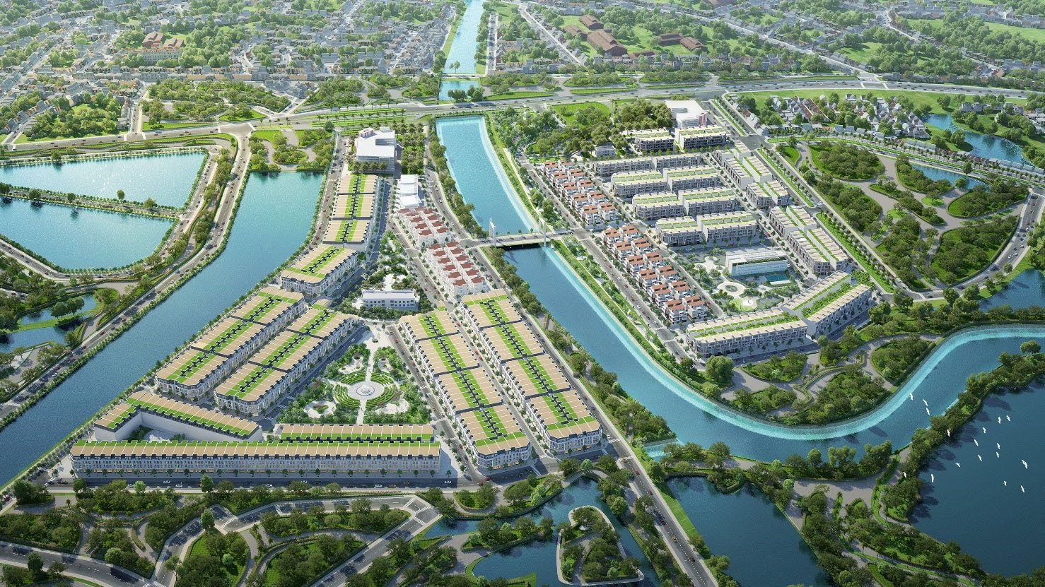 Toàn cảnh Bờ Tây thượng lưu với 2 tiểu khu the Elite và the Marina dự án TNR Grand Palace River Park.