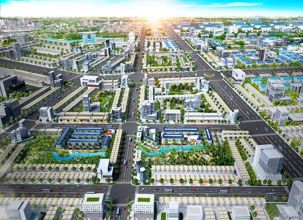 Phối cảnh khu đô thị 5F Capella bao quanh bởi các khu công nghiệp lớn và bốn tuyến đường huyết mạch gồm đại lộ Uyên Hưng - Thủ Dầu Một, đại lộ Nam Tân Uyên, Vành đai 4 và ĐT 742.