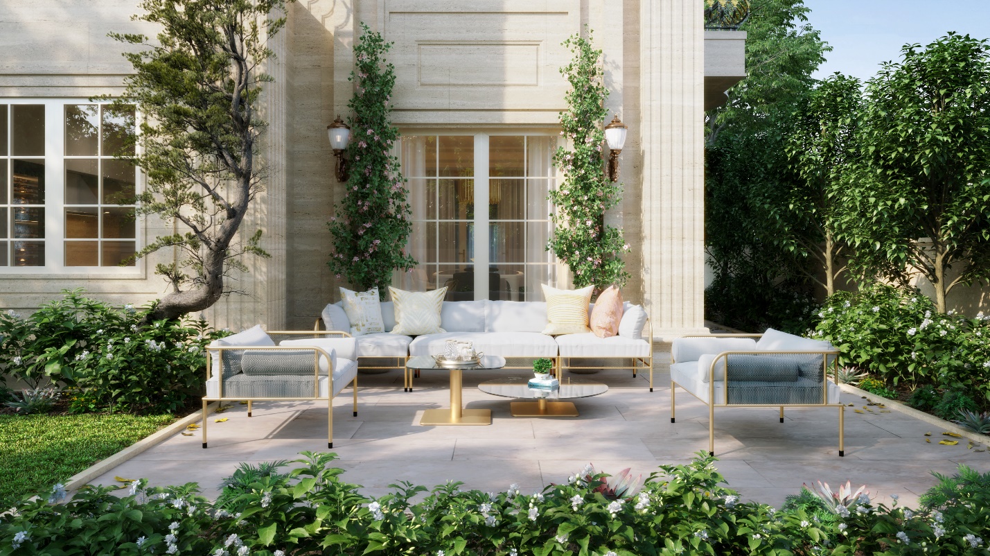Ngoài ô cửa sổ là những khu vườn độc bản trong mơ tại The Sapphire Mansions.
