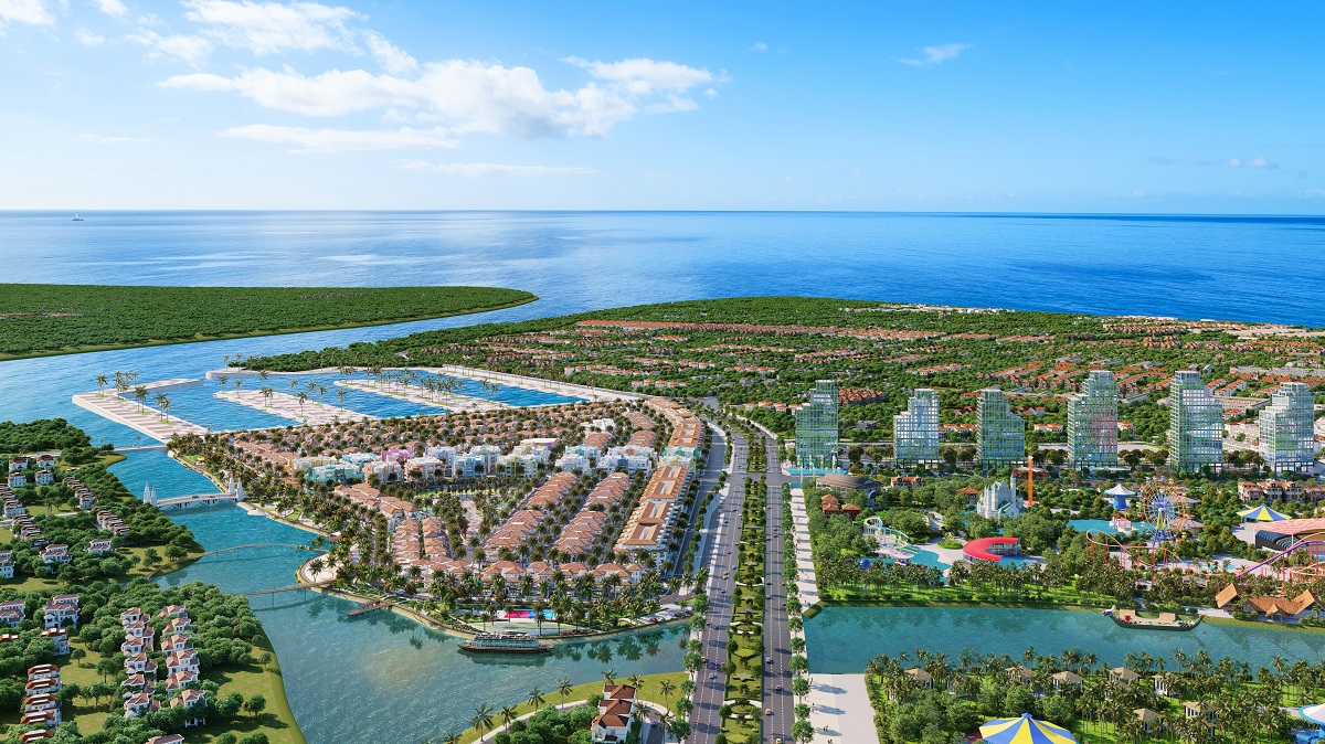 Sun Riverside Village c&oacute; vị tr&iacute; đắc địa kế s&ocirc;ng kề biển tại Sầm Sơn. Ảnh phối cảnh minh họa.