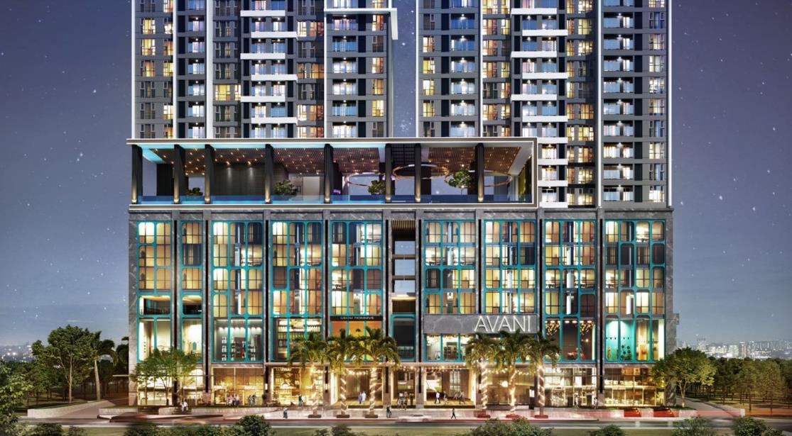 Phối cảnh kh&aacute;ch sạn Avani S&agrave;i G&ograve;n ti&ecirc;u chuẩn 5 sao ở ch&acirc;n khối đế của The Grand Manhattan.