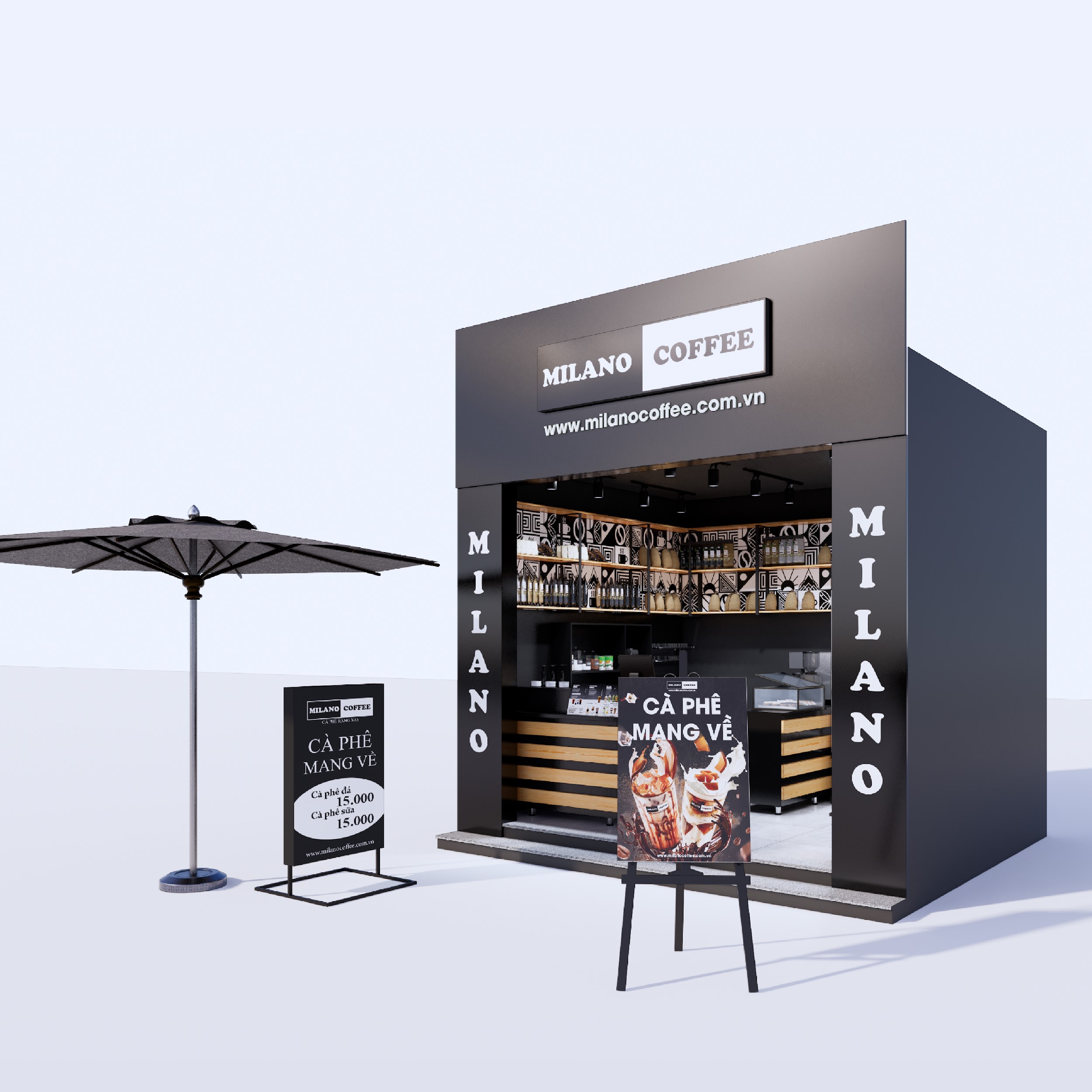 Mô hình Kiosk Milano Coffee.