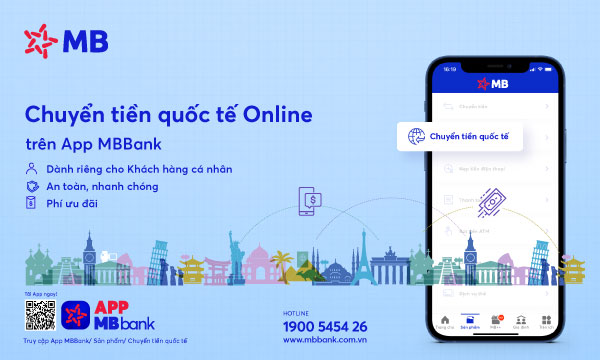 MB l&agrave; ng&acirc;n h&agrave;ng h&agrave;ng ti&ecirc;n phong cung cấp dịch vụ chuyển tiền quốc tế online qua App MBBank.