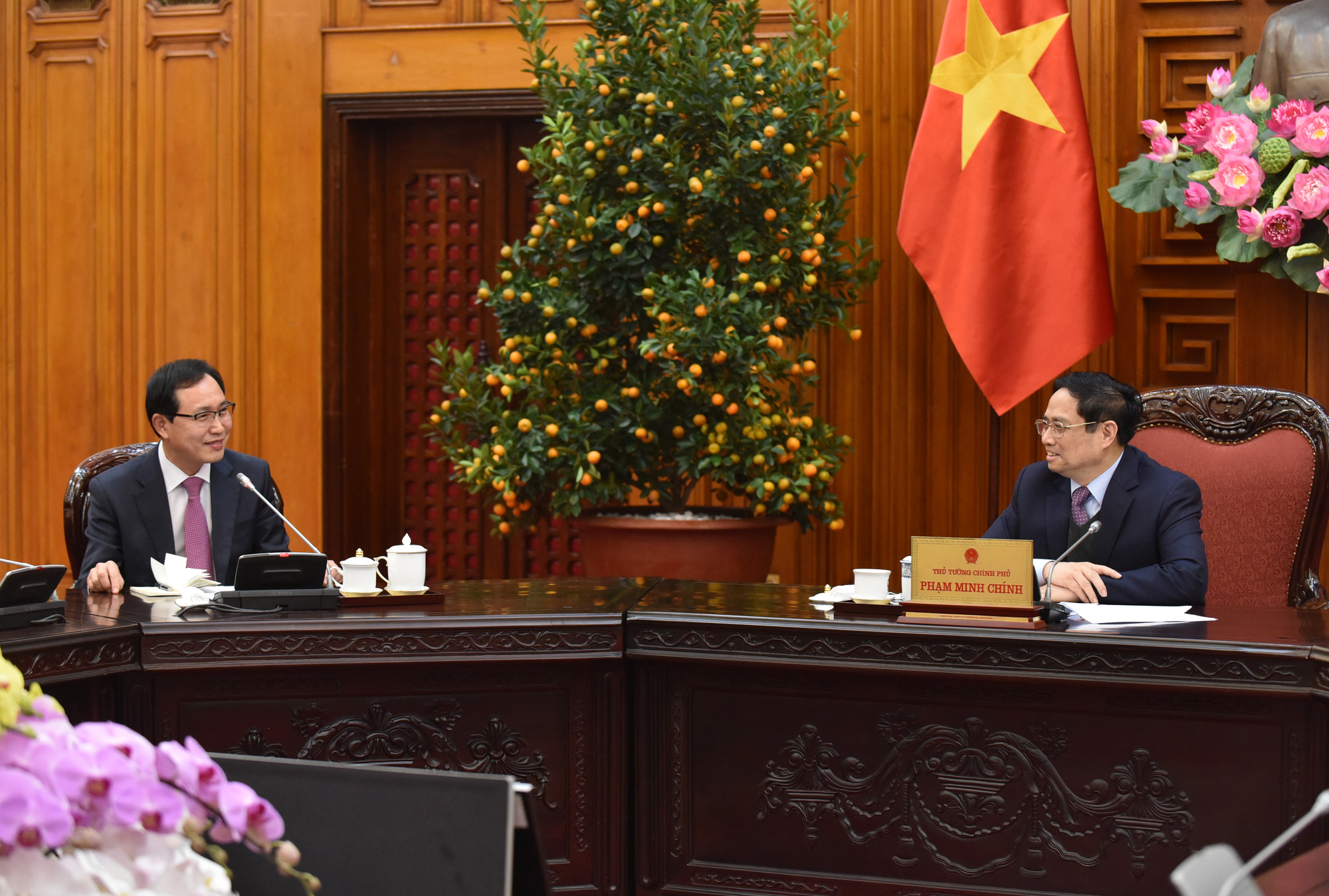 Thủ tướng khẳng định&nbsp;Ch&iacute;nh phủ Việt Nam coi Samsung l&agrave; một h&igrave;nh mẫu đầu tư th&agrave;nh c&ocirc;ng tại Việt Nam - Ảnh: VGP