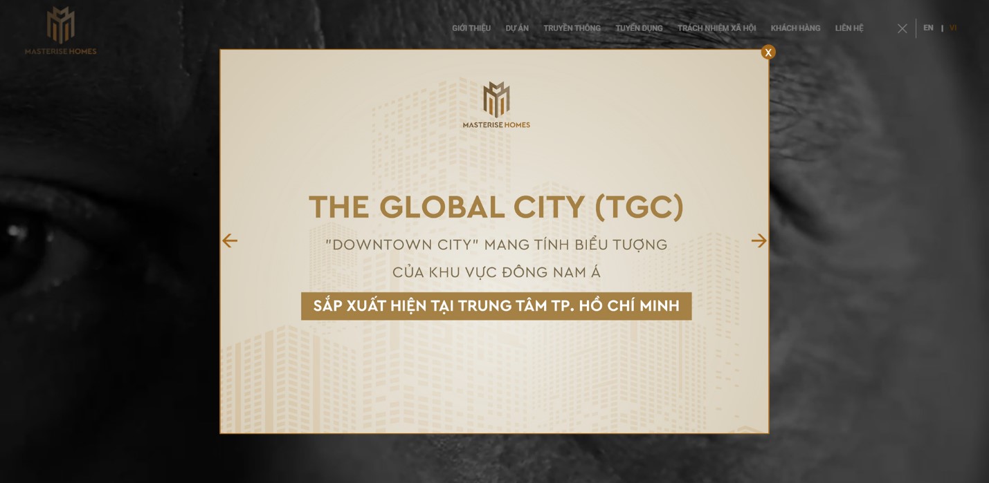 Website Masterise Homes c&ocirc;ng bố về The Global City. Ảnh chụp website.