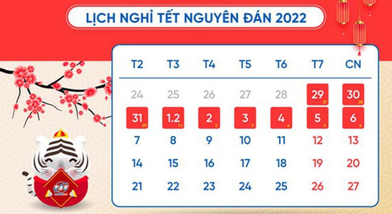 Lịch nghỉ tết dương lịch 2022 của ngân hàng