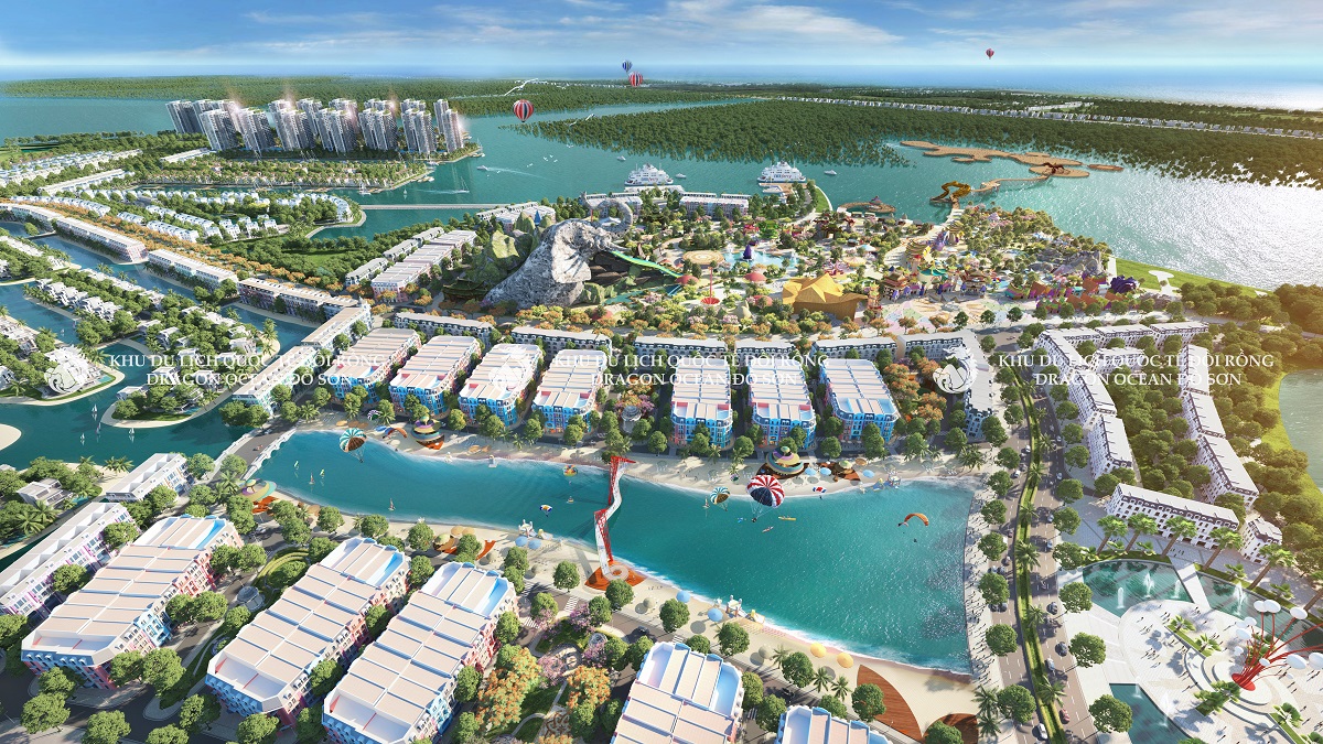 Bãi cát trắng riêng biệt trải dài dọc theo biển hồ trong xanh tạo nên tổng thể hài hòa cho phân khu Cát Long - dự án Dragon Ocean Đồ Sơn.