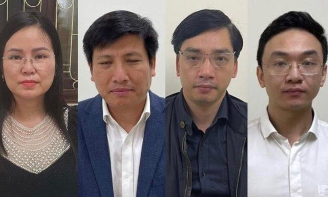 Từ trái qua các bị cáo: Nguyễn Thị Hương Lan, Đỗ Hoàng Tùng, Lê Tuấn Anh, Lưu Tuấn Dũng - Ảnh: Bộ Công an