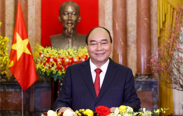 Chủ tịch nước Nguyễn Xuân Phúc chúc mừng năm mới 2022 - Ảnh: VTV