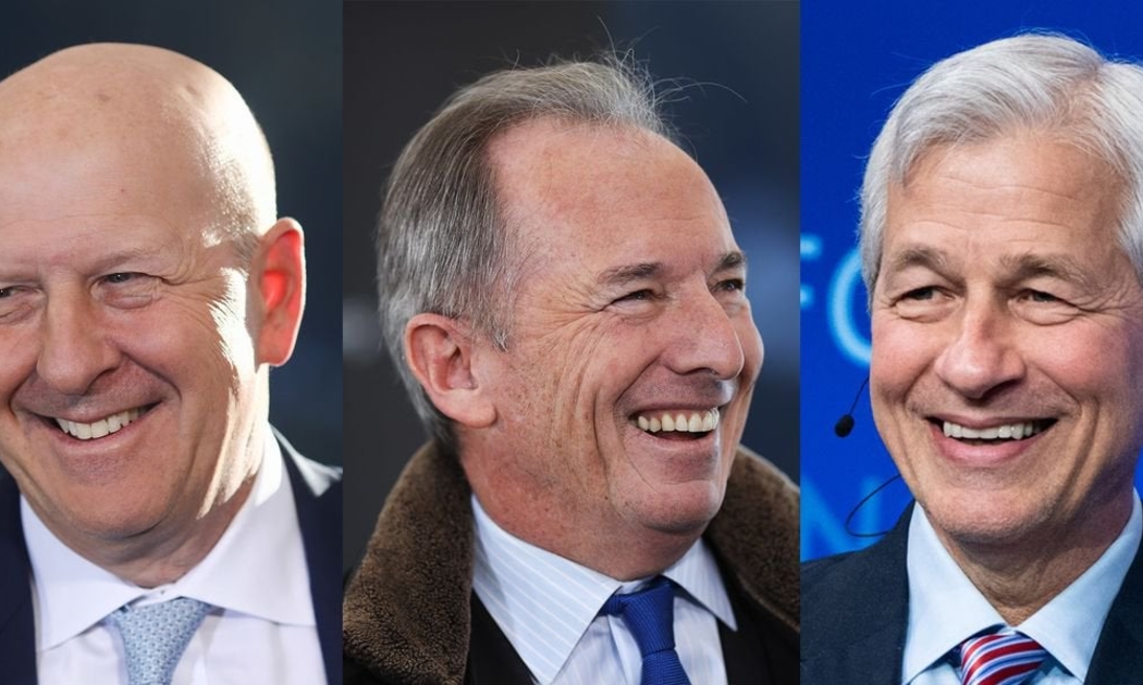 Từ trái sang phải:  David Solomon – CEO của Goldman Sachs, James Gorman – CEO của Morgan Stanley và Jamie Dimon – CEO của JPMorgan - Ảnh: Bloomberg