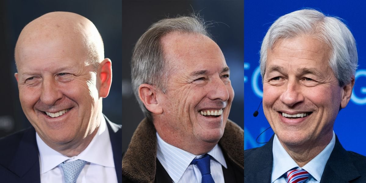 Từ trái sang phải:  David Solomon – CEO của Goldman Sachs, James Gorman – CEO của Morgan Stanley và Jamie Dimon – CEO của JPMorgan - Ảnh: Bloomberg