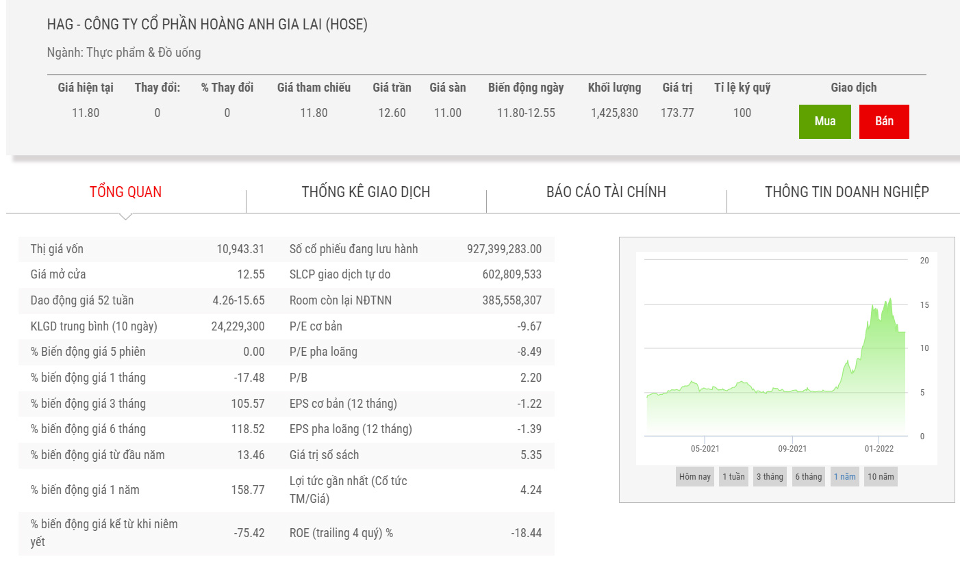 Biểu đồ giá cổ phiếu HAG 1 năm qua.