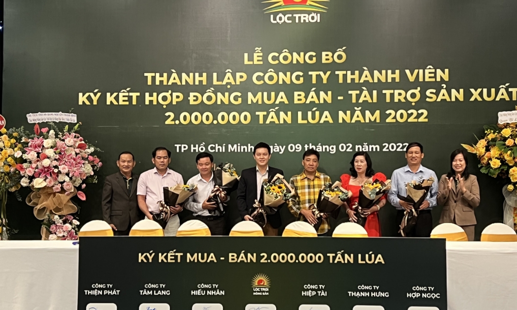 Tập đoàn Lộc Trời ký kết với các đối tác tài trợ 2 triệu tấn lúa, trị giá hơn 12.000 tỷ đồng chiều ngày 9/2/2022.