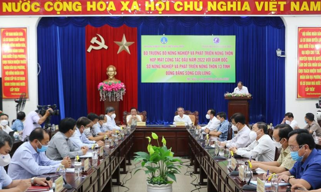 Buổi làm việc giữa Bộ trưởng Bộ Nông nghiệp và Phát triển nông thôn Lê Minh Hoan và các tỉnh Đồng bằng sông Cửu Long vào chiều 09/02/2022.