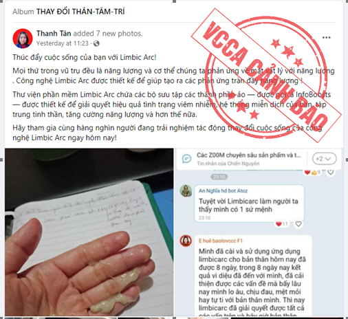 C&aacute;c đối tượng giới thiệu về ứng dụng điện tử Limbi Arc tr&ecirc;n mạng x&atilde; hội c&oacute; dấu hiệu thổi phồng c&ocirc;ng dụng chữa bệnh