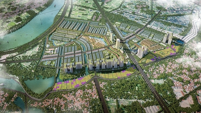 Khu đô thị sinh thái Văn Giang bên dòng sông Hồng tiếp giáp với thủ đô Hà Nội.