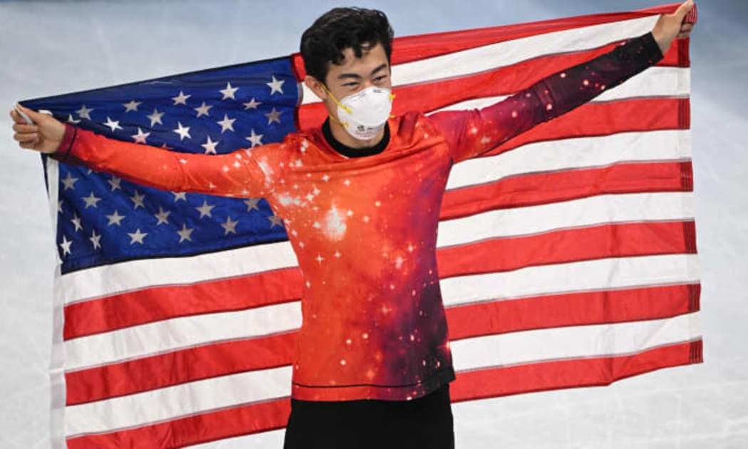 Vận động viên trượt băng Nathan Chen của đội Mỹ giành huy chương vàng tại Olympic mùa đông Bắc Kinh 2022 hôm 10/2 - Ảnh: Getty/CNBC.