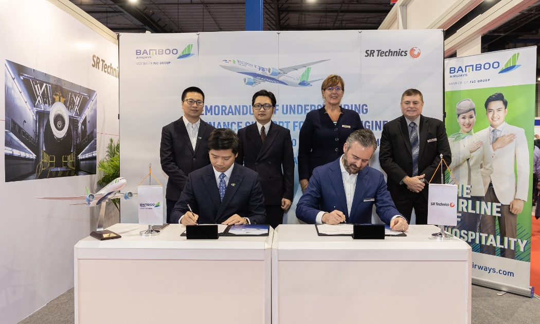 Bamboo Airways kí thoả thuận bảo dưỡng động cơ trị giá 60 triệu USD với Tập đoàn SR Technics trong khuôn khổ Singpore Airshow ngày 16/2/2022.