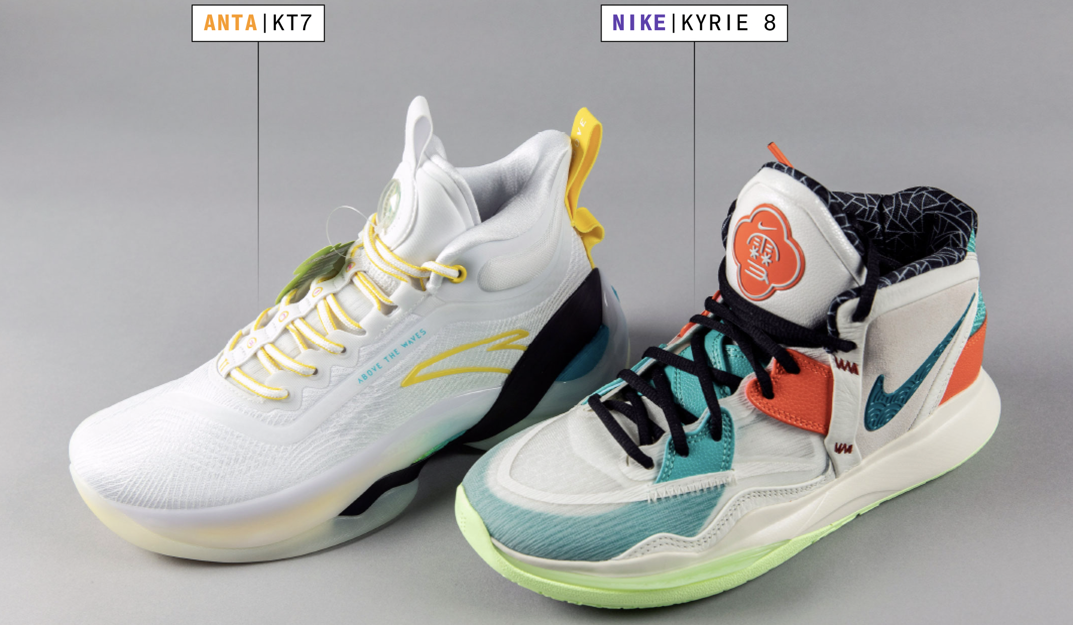 Mẫu giày thể thao KT7 của Anta và Kyrie 8 của Nike - Ảnh: Bloomberg.
