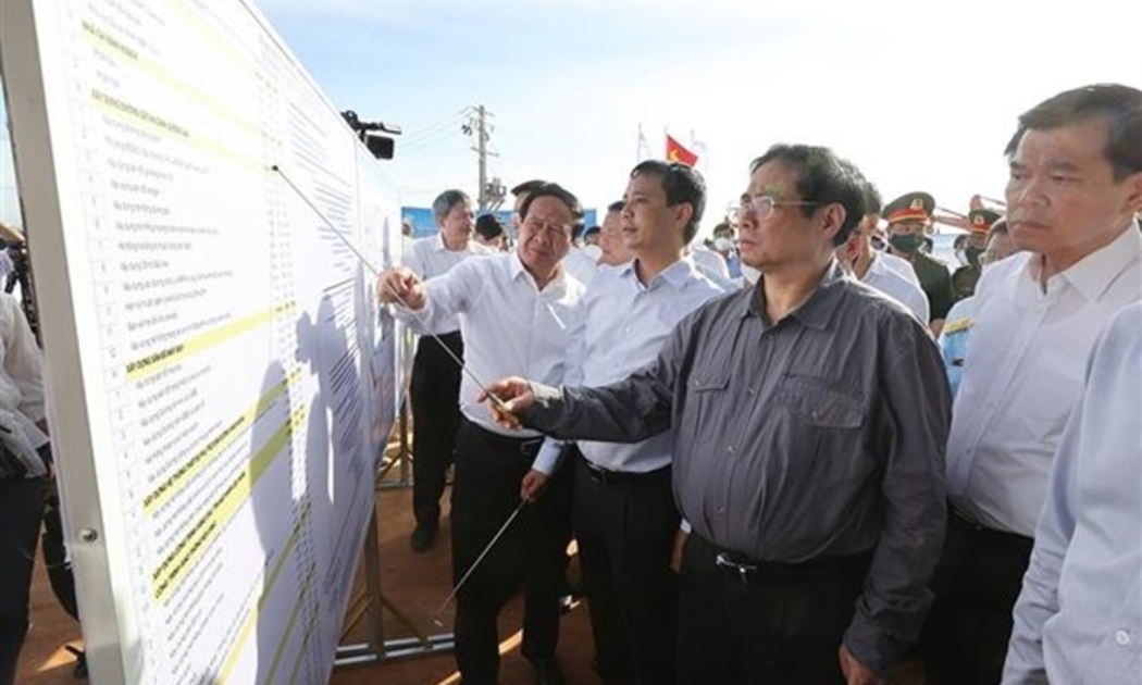 Thủ tướng Phạm Minh Chính kiểm tra Dự án Cảng hàng không quốc tế Long Thành. Ảnh: Dương Giang - TTXVN
