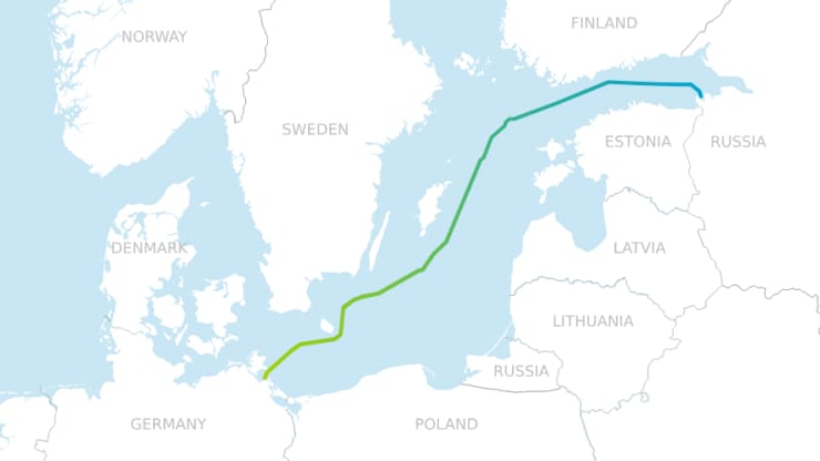 Đường ống Nord Stream 2 trên bản đồ châu Âu - Nguồn: CNBC.