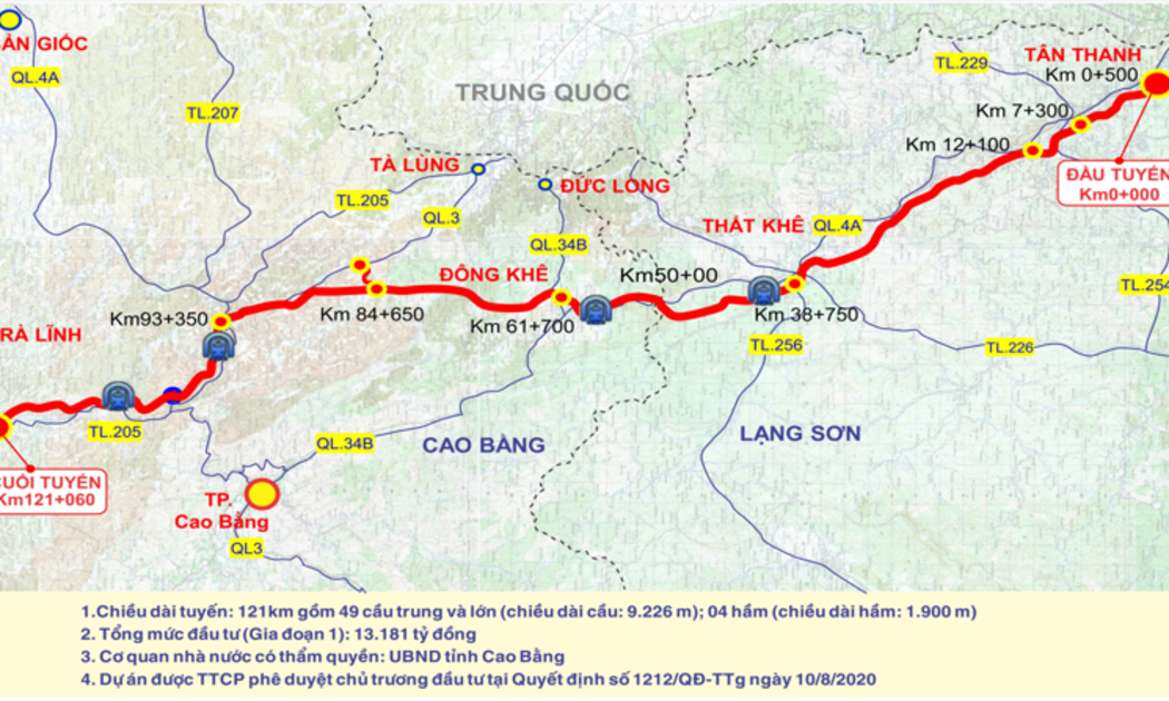 Cao tốc Đồng Đăng – Trà Lĩnh là dự án quan trọng của tỉnh Cao Bằng thuộc nhóm A được Thủ tướng Chính phủ phê duyêt chủ trương đầu tư vào tháng 8/2020 theo hình thức PPP.