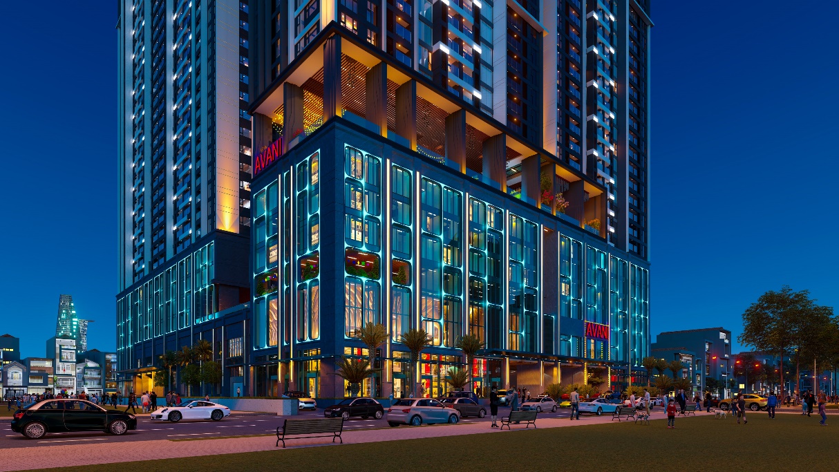 Mặt dựng (Facade) dự &aacute;n The Grand Manhattan lung linh sắc m&agrave;u v&agrave;o ban đ&ecirc;m.