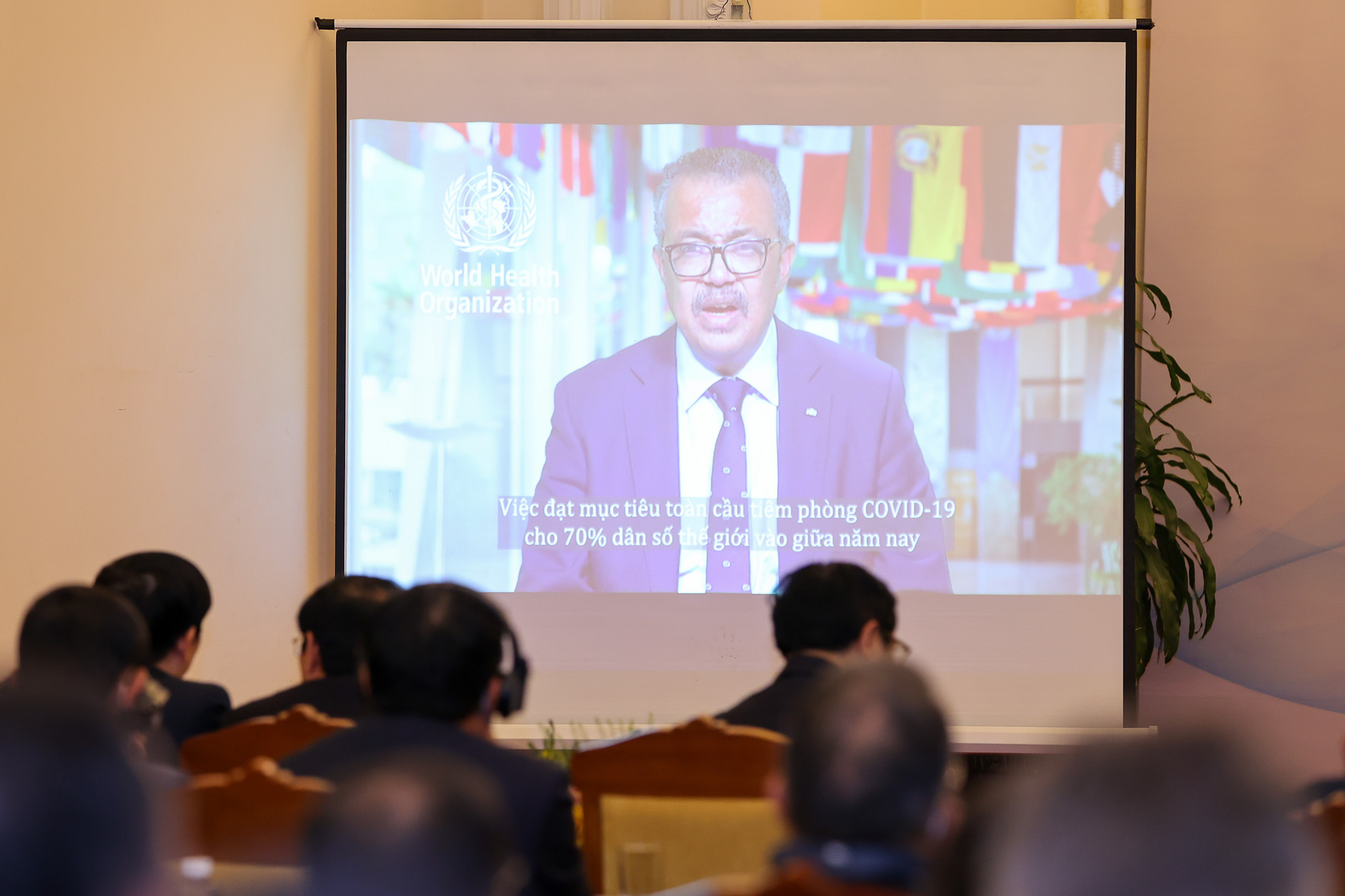 Tổng Giám đốc Tổ chức Y tế thế giới (WHO), ông Tedros Adhanom Ghebreyesus phát biểu trong video ghi hình trước gửi tới cuộc gặp - Ảnh: VGP