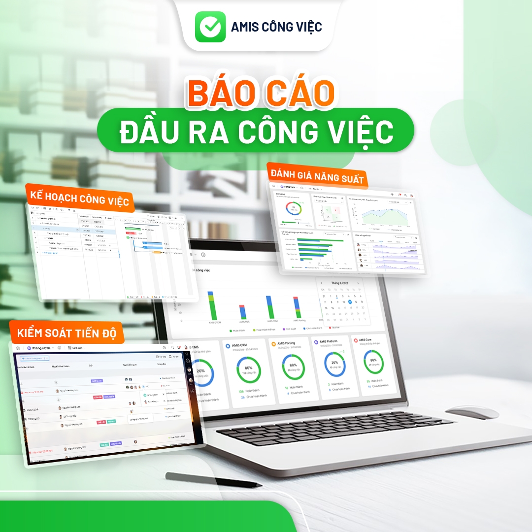 Phần mềm MISA AMIS Công việc giúp lập báo cáo tức thời, mang tính đa chiều về năng suất, tiến độ công việc của toàn bộ doanh nghiệp.