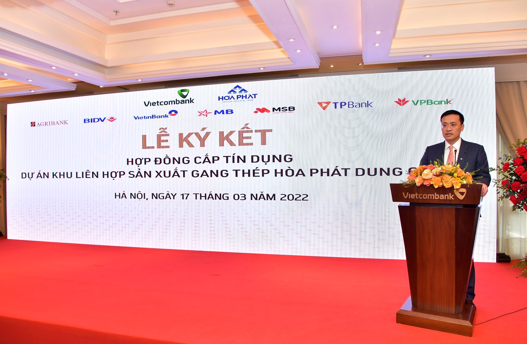 Ông Phạm Quang Dũng – Chủ tịch Hội đồng Quản trị  Vietcombank phát biểu tại lễ ký kết.