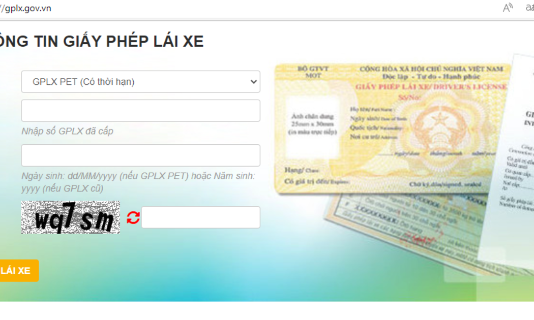 Chỉ có duy nhất website tra cứu thông tin Giấy phép lái xe (GPLX) do Tổng cục Đường bộ Việt Nam quản lý là www.gplx.gov.vn (Hình giao diện web).