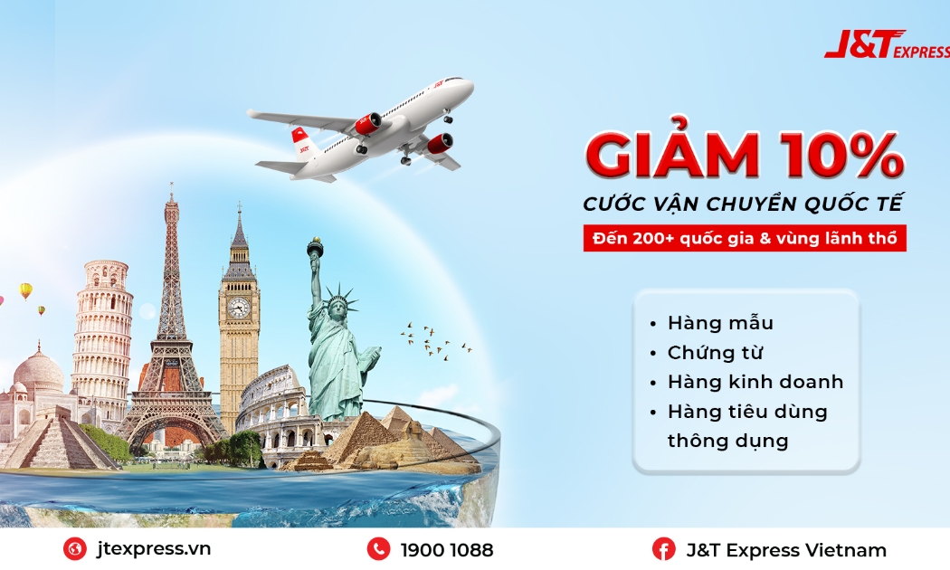 J&T Express giảm 10% cước vận chuyển quốc tế đi các nước.