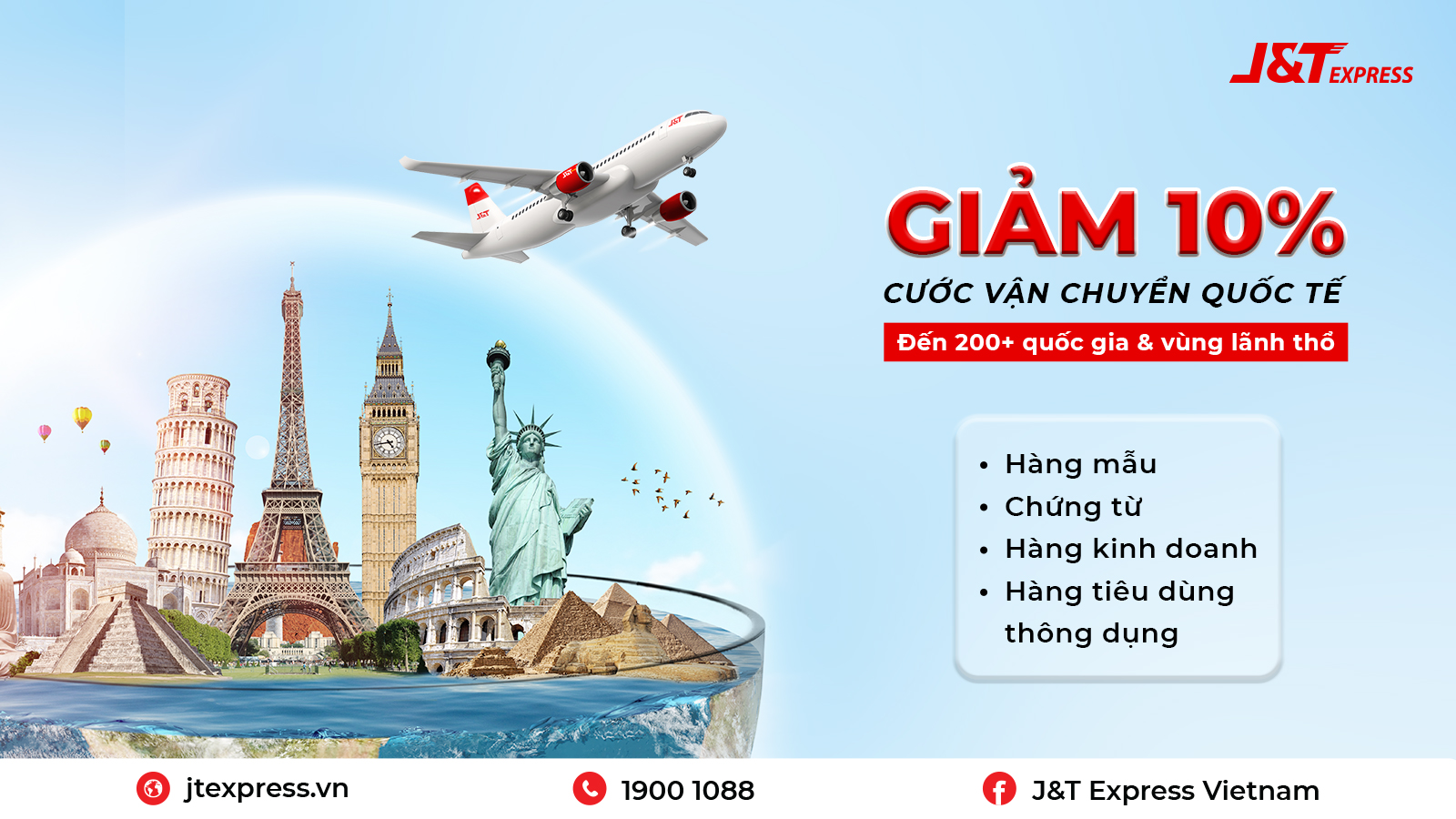 J&T Express giảm 10% cước vận chuyển quốc tế đi các nước.
