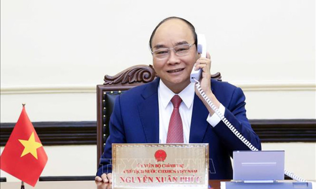 Chủ tịch nước Nguyễn Xuân Phúc điện đàm với Tổng thống đắc cử Hàn Quốc Yoon Suk - yeol - Ảnh: TTXVN