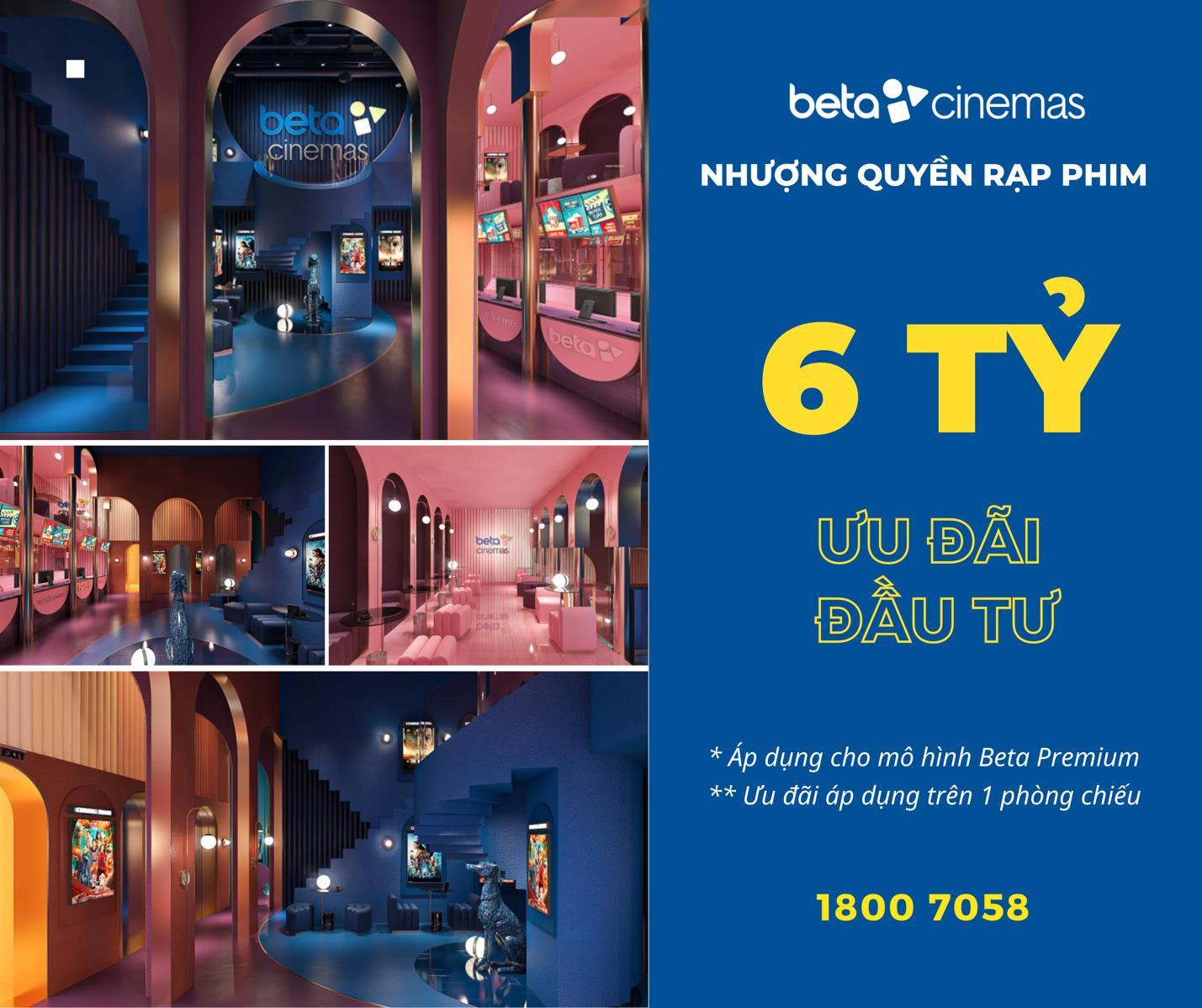 Mô hình nhượng quyền Beta Premium với chi phí 6 tỷ/phòng chiếu.