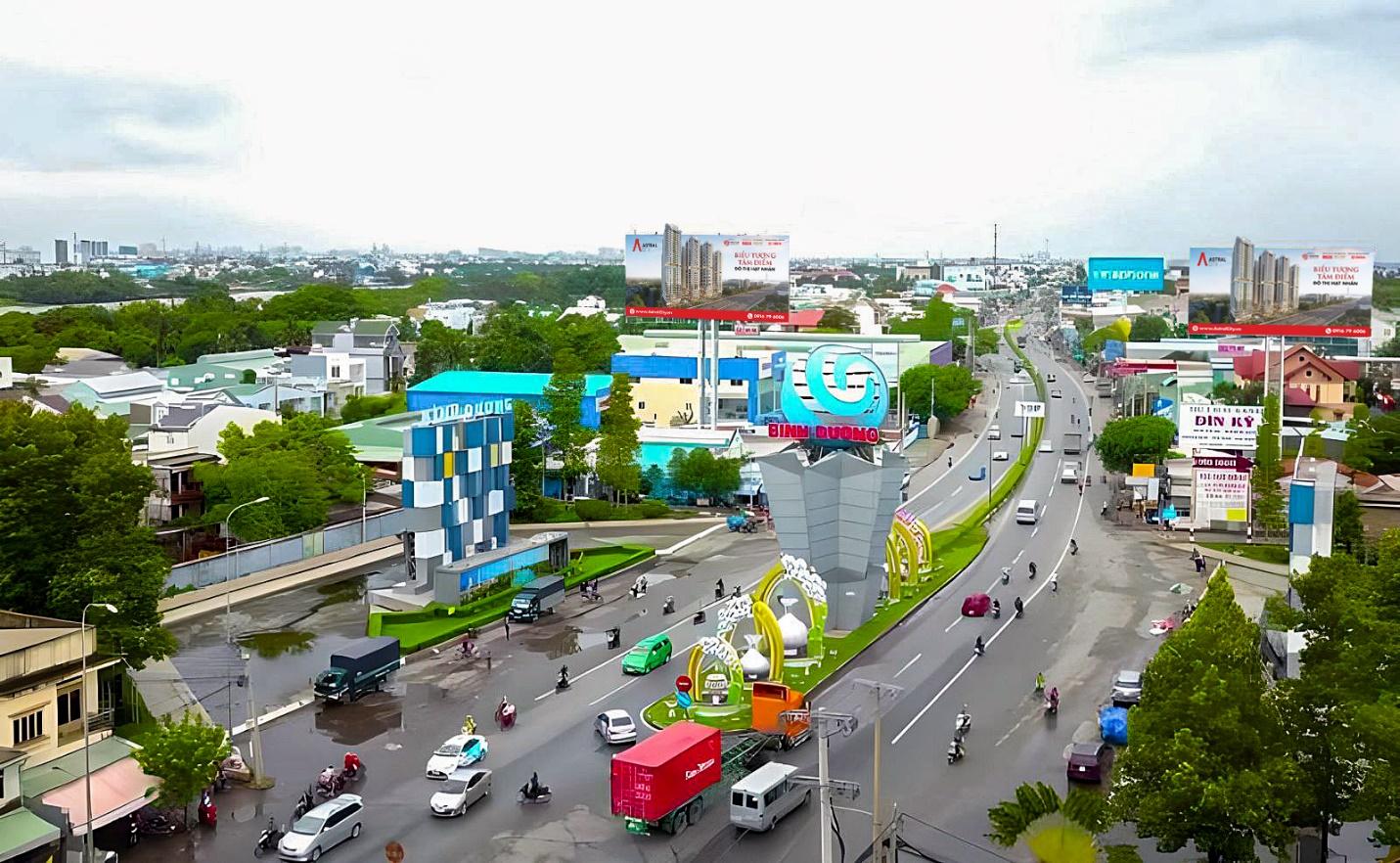 Hai bên QL13 đoạn qua Thuận An định hướng trở thành trung tâm thương mại, dịch vụ, tài chính trọng điểm của Bình Dương.